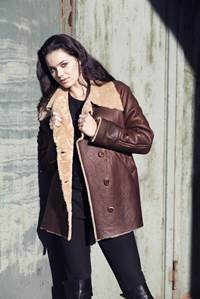 Veste Longue Femme En Cuir Peau Lainée - Taille 48/50 (M/L) - Occasion Comme Neuf - Marron élégant